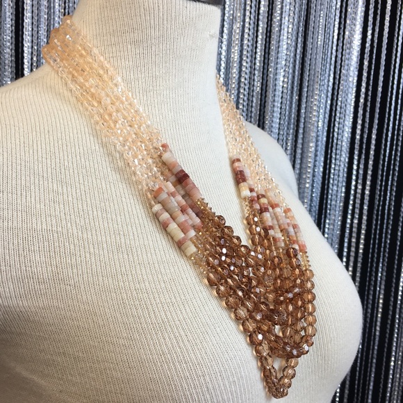Brown Topaz & Champagne Bead 7-Strand Necklace - Picture 2 of 7